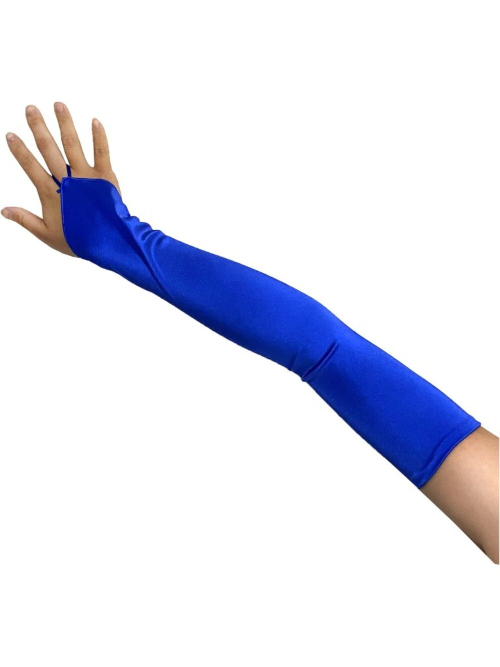 Women's Royal Blue Over The Elbow Fingerless 23" Long Bridal Long Satin Gloves